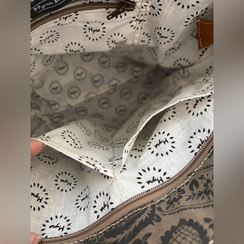 Myra Bag Grey & Blue Patterned Tote with Hair-On Trim - Picture 8 of 15